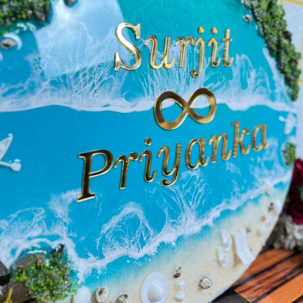 Island Scene Round Resin Nameplate with 3D Miniatures (16 in)