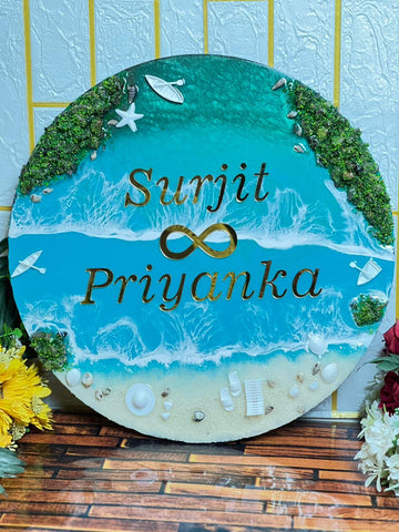 Resin 16by16 inch round with Oceean Name plate with ire-land Nameplate