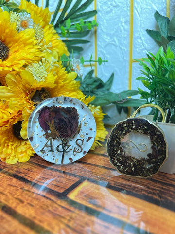 Resin Single Rose preservation in Bag charam One Round Curve shape keychain with infinity sign with Flowers Preservation