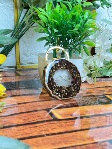 Resin Single Rose preservation in Bag charam One Round Curve shape keychain with infinity sign with Flowers Preservation