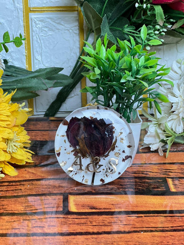 Resin Single Rose preservation in Bag charam One Round Curve shape keychain with infinity sign with Flowers Preservation