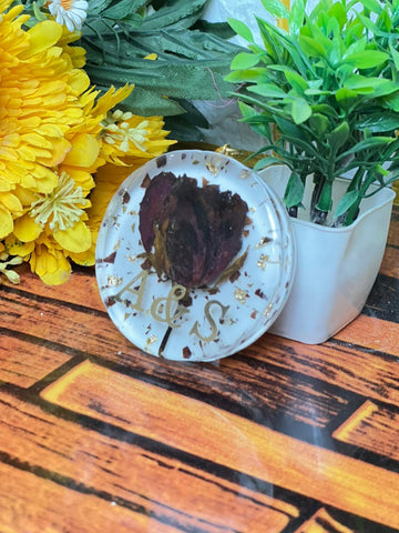 Resin Single Rose preservation in Bag charam One Round Curve shape keychain with infinity sign with Flowers Preservation