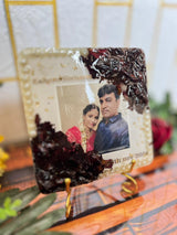Resin 6inch squre with Flowers & Photo with Name Date Flowers Preservation