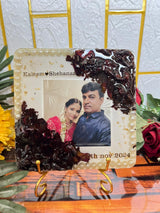 Resin 6inch squre with Flowers & Photo with Name Date Flowers Preservation