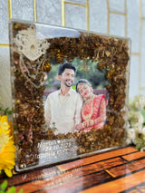 Resin 10inch Acrallic Frame with Flowers Petals & Pearls with Couple Photo Frame with Name & Date Varmala Preservation