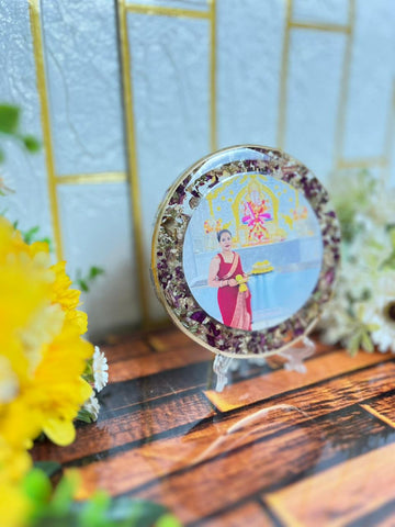 Resin 5inch Round God Flowers with Photo Flowers Preservatiopn