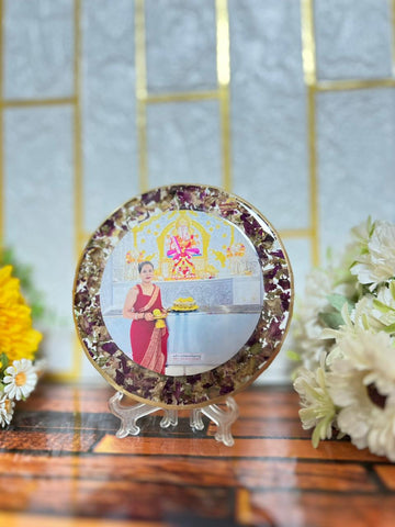 Resin 5inch Round God Flowers with Photo Flowers Preservatiopn