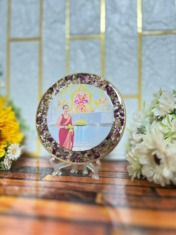 Resin 5inch Round God Flowers with Photo Flowers Preservatiopn