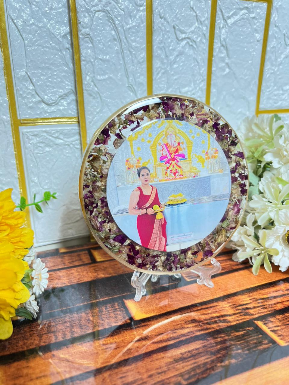 Resin 5inch Round God Flowers with Photo Flowers Preservatiopn