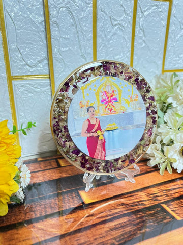 Resin 5inch Round God Flowers with Photo Flowers Preservatiopn
