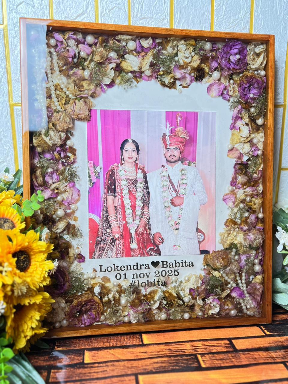 Resin 15by18 inch big frame with Couple photo & Date with Wall hangning option Varmala Preservation