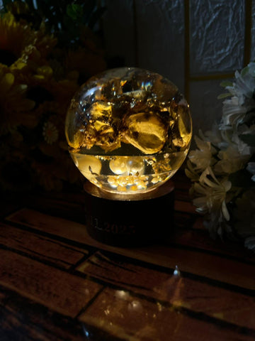 Resin Round LED lamp with stand flowers & pearls Varmala Preservation