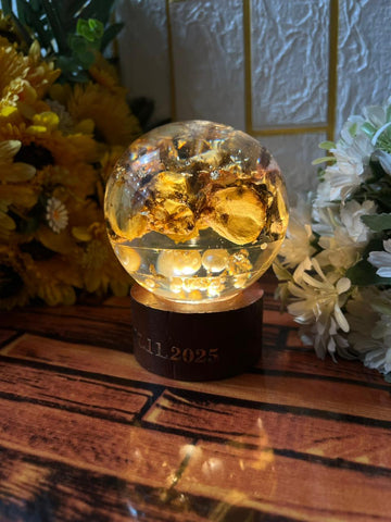 Resin Round LED lamp with stand flowers & pearls Varmala Preservation