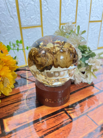 Resin Round LED lamp with stand flowers & pearls Varmala Preservation