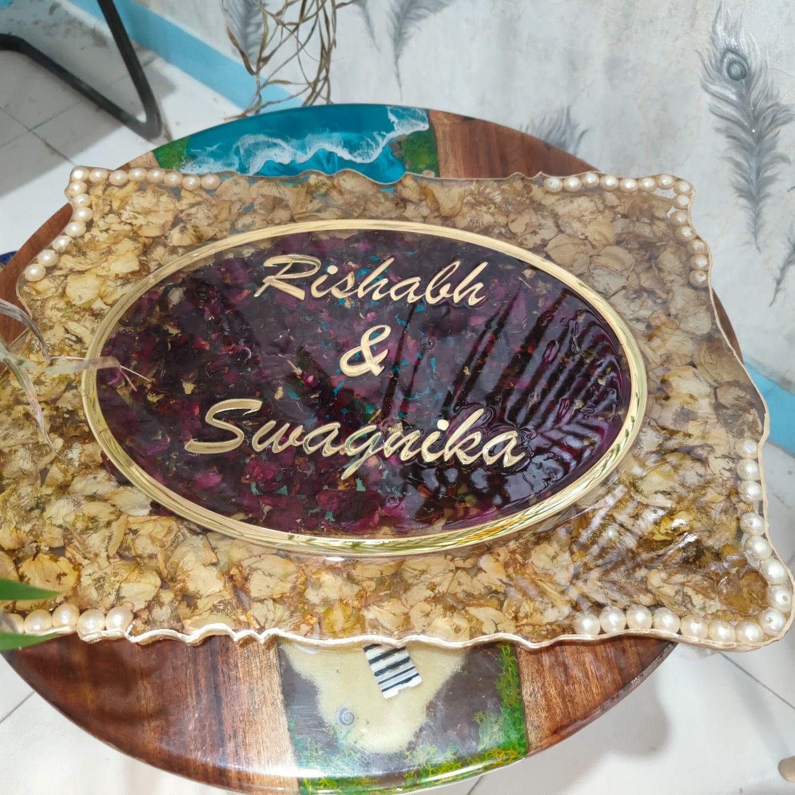 Deep-Casting Nameplate with Preserved Varmala Flowers
