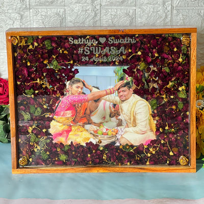 Jaimala Petals Preserved in Resin Frame with Photo and Hashtag