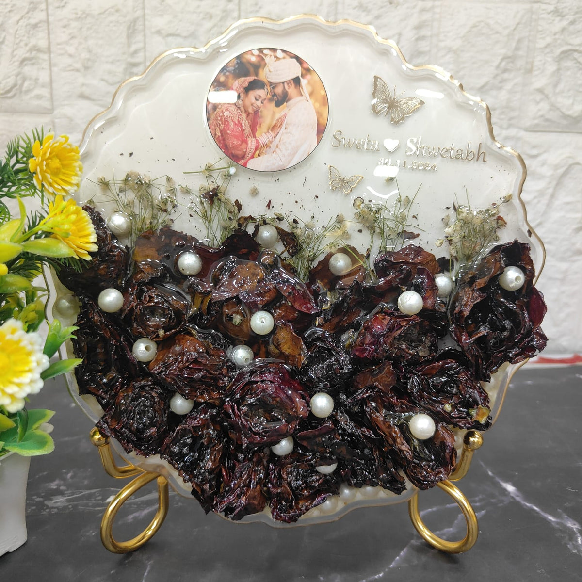 Unique Resin Wedding Memory Keepsake | Wedding Roses Preservation (8-Inches)