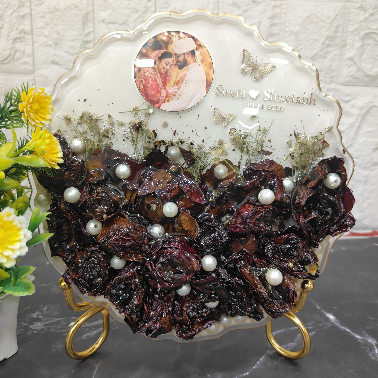 Unique Resin Wedding Memory Keepsake | Wedding Roses Preservation (8-Inches)