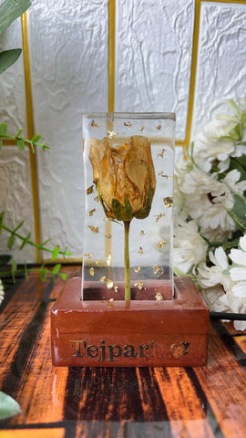 Resin Single Rose with LED Lamp Couple Name Single Flowers Preservation