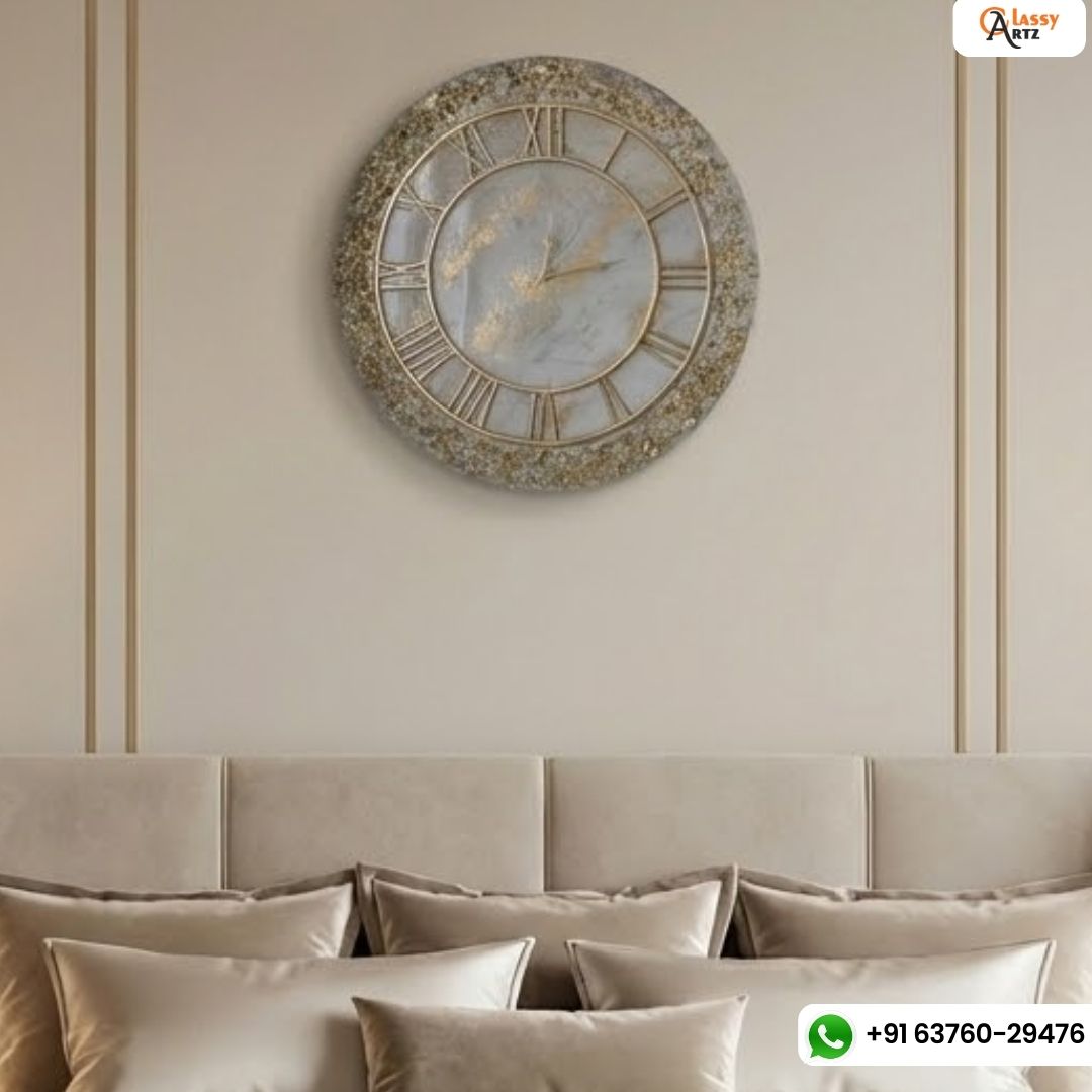 White Marble And Gold Resin Wall Clocks