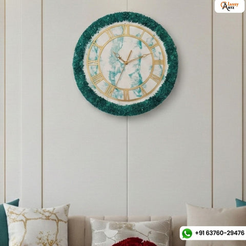 White Marble & Blue Stone Resin Wall Clock