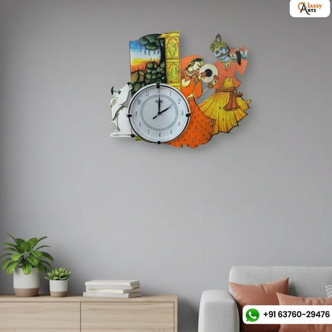 Wooden Religious Radhe Krishna Wall Clock | Handmade Wooden Wall Clock