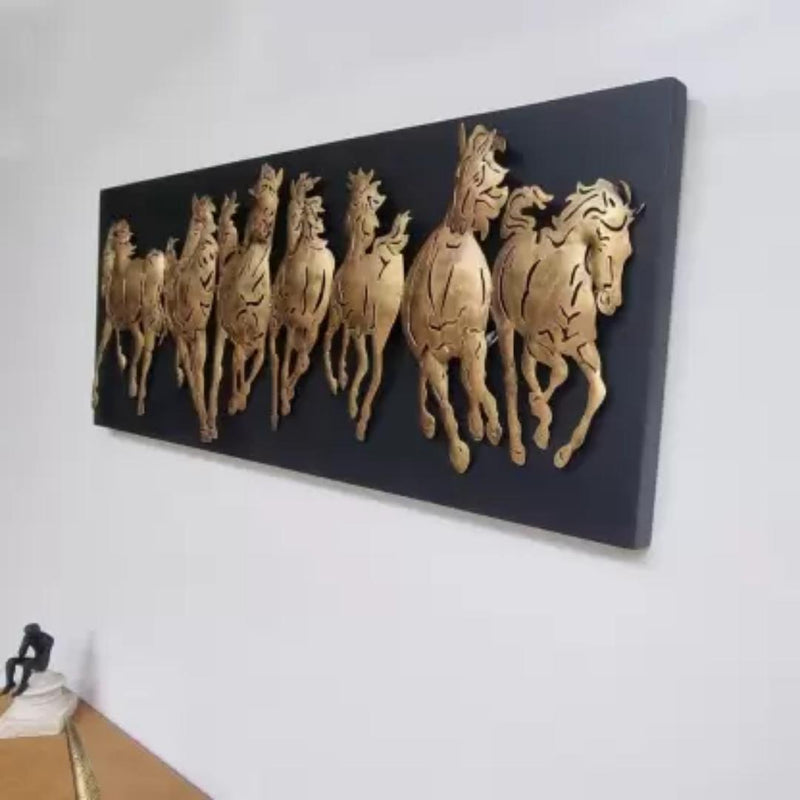 Stunning 7 Running Horses  LED Metal Wall Art on Wooden Board - Unique Home Decor