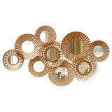 Round Mirrors with Broad Golden Metal Wall Decor (48×24 Inches)