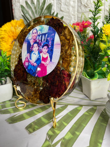 Resin 6inch block with metal stand & Couple photo & Name Date Varmala Preservation