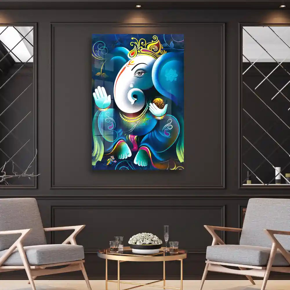 Abstract Lord Ganesha On Decorative Background Acrylic Art