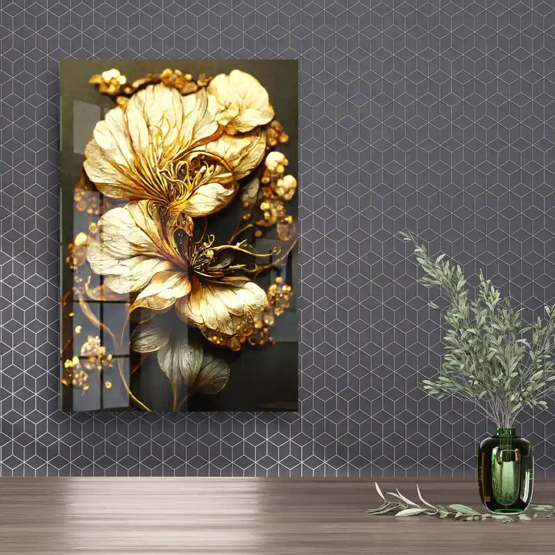 Abstract Luxury Golden Floral Acrylic Art