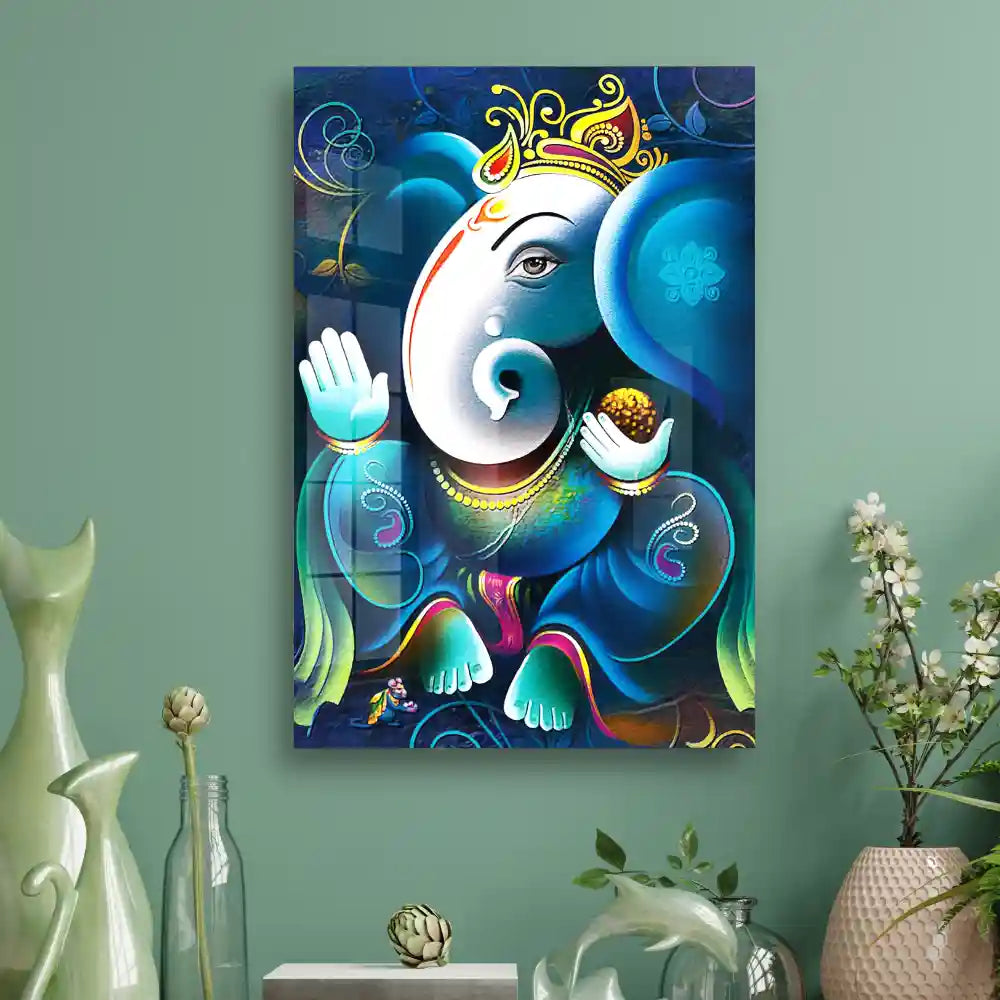 Affordable Lord Ganesha On Decorative Background Acrylic Wall Art