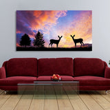 Deer Silhouette Sunset Canvas Wall Painting