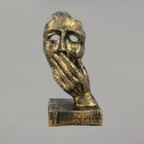 Antique Human Face Sculpture Art With Hand On Face for table docor