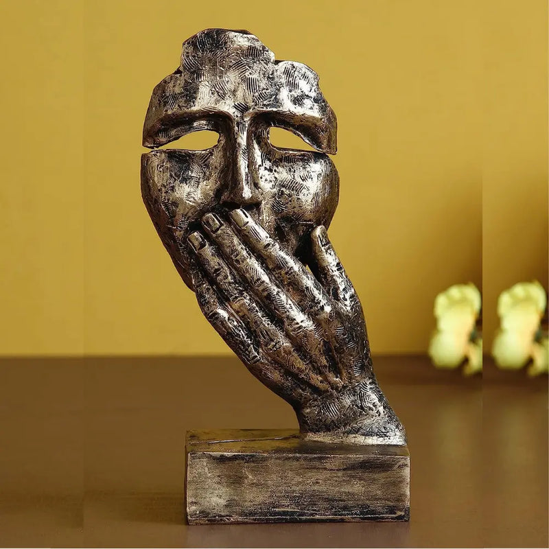 Antique Human Face Sculpture Art with Hand on Face Statue Figurine for –