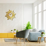 Artistic Golden Metal Leaf Style Wall Clock For Sale