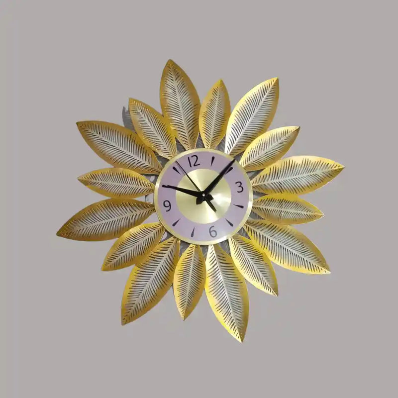 Artistic Golden Metal Leaf Style Wall Clock
