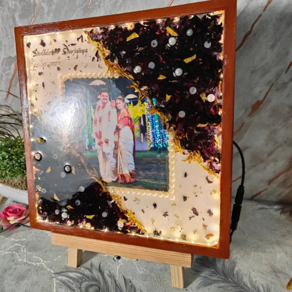 Resin Wedding Varmala Flower Preservation | LED Garland Preservation Resin Frame (12-Inches)