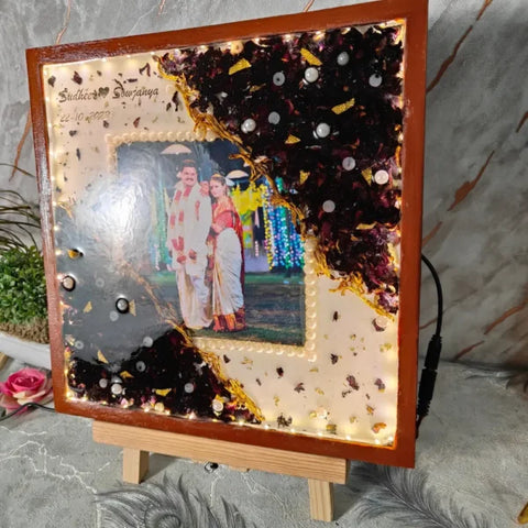 Resin Wedding Varmala Flower Preservation | LED Garland Preservation Resin Frame (12-Inches)