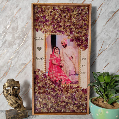 Rectangular Wooden Varmala Preservation Frame with Photo