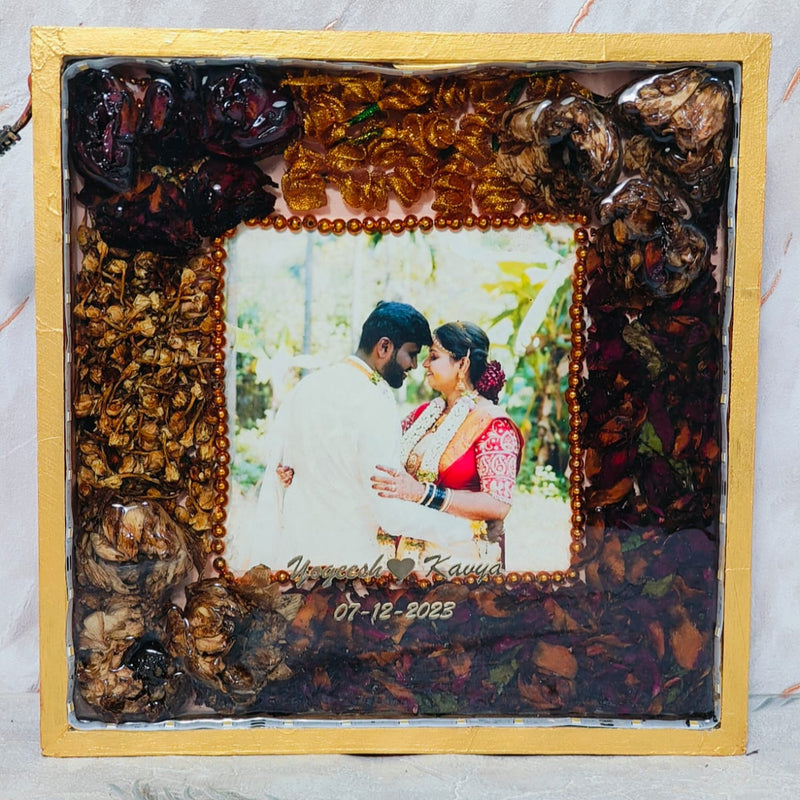 Wedding Photo Preservation with Varmala Flowers | 10-Inches Wooden Frame