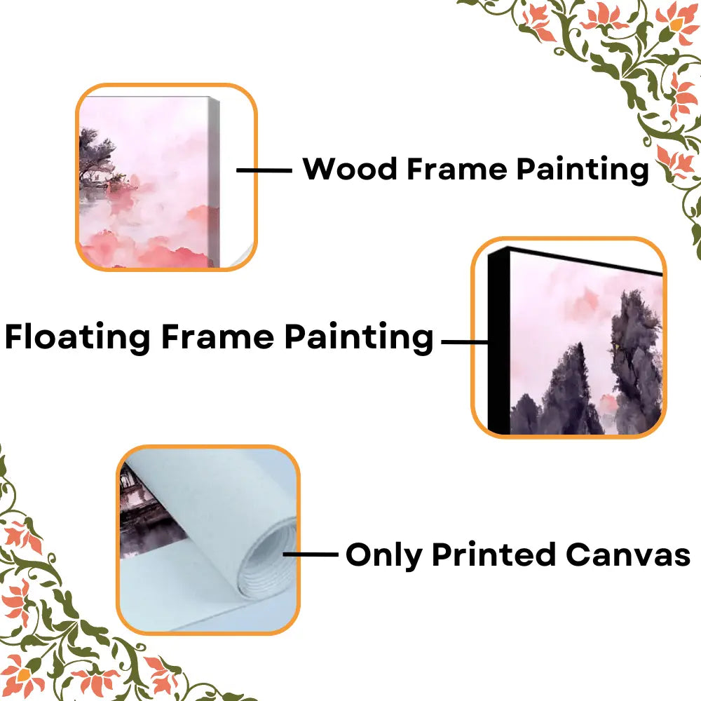 Auspicious Lake View Watercolor Premium Canvas Wall Painting