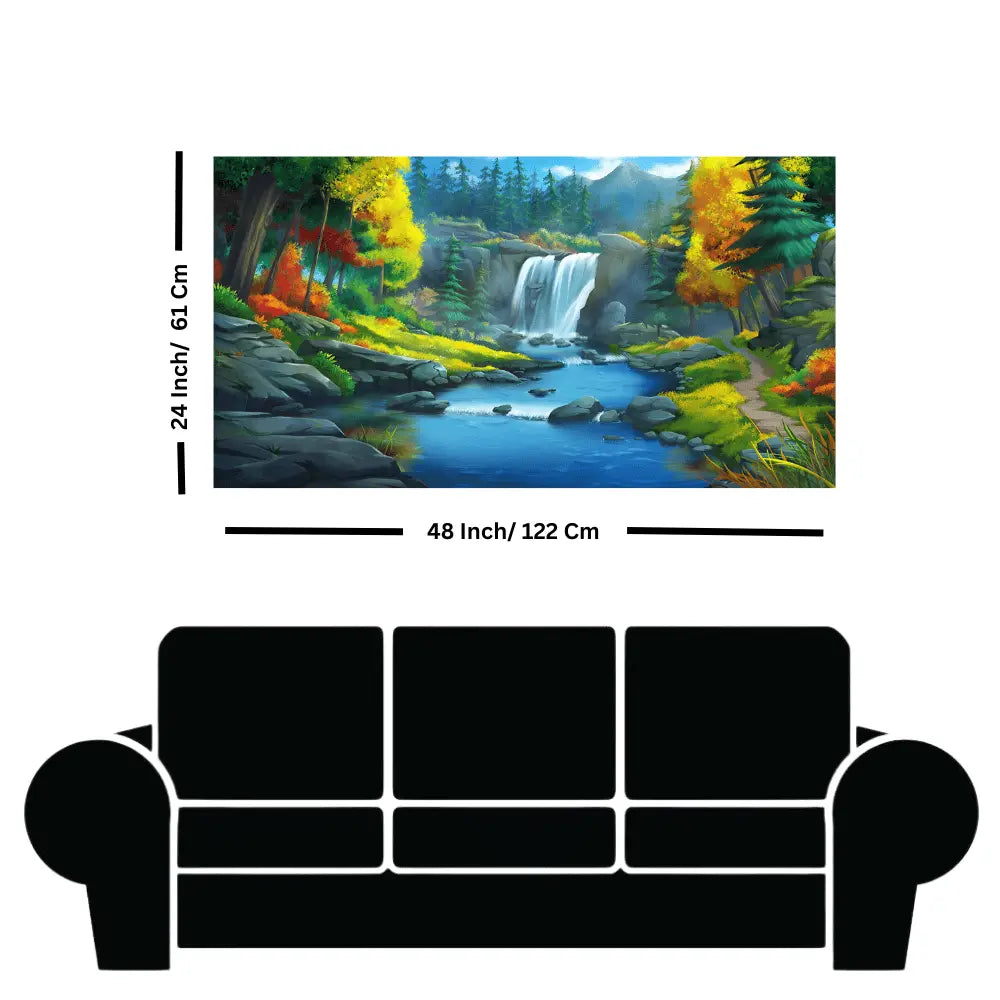 beautiful scenery of water fallin forest canvas for home decor