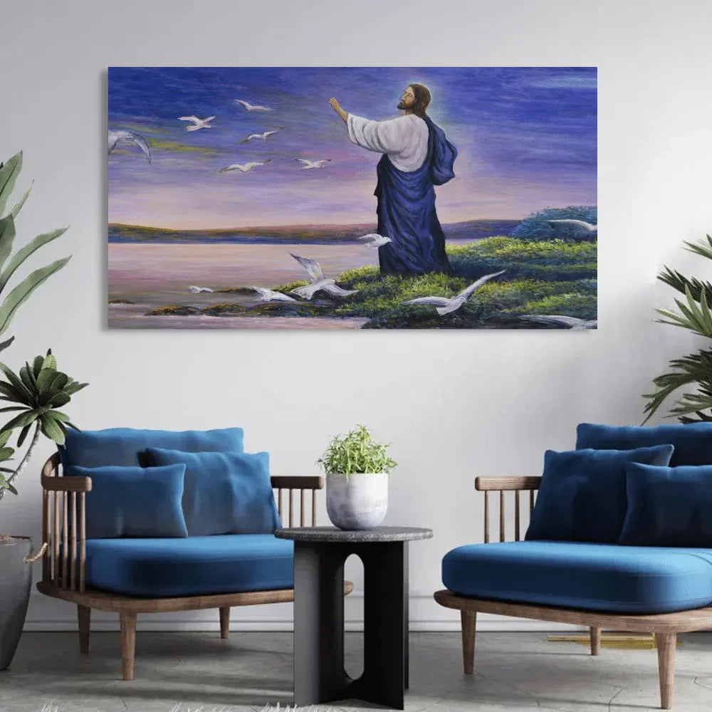 Best canvas painting of Jesus Feeds Birds