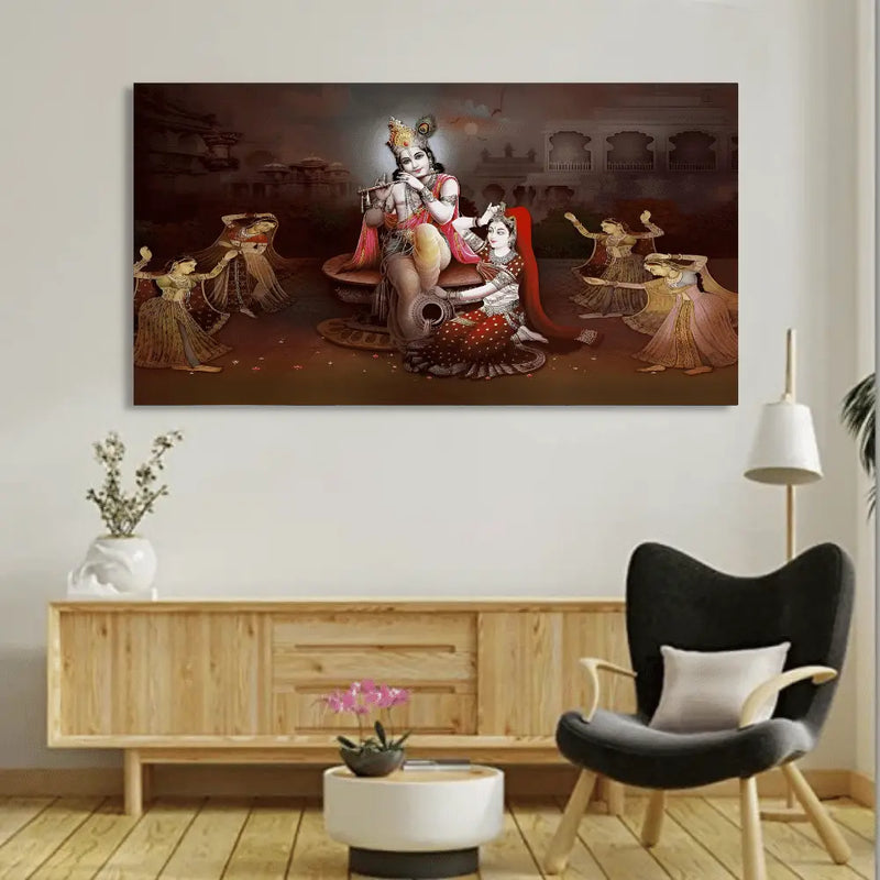 best lord krishna playing flute with radha canvas painting