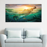 Bottle and Sunset Ocean Pollution Canvas Wall Painting
