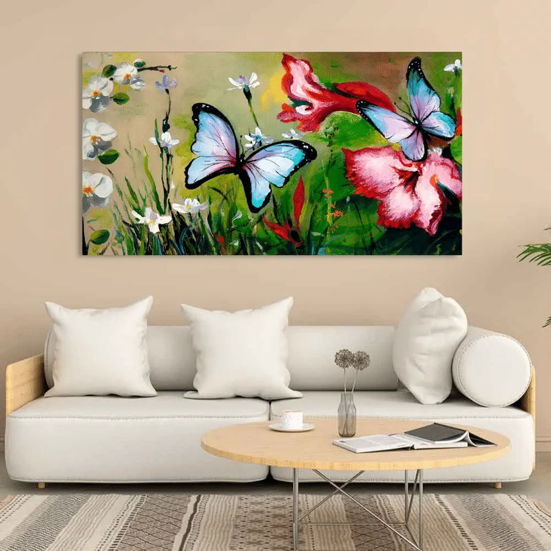 Bright butterflies in flowers canvas Wall painting for living room