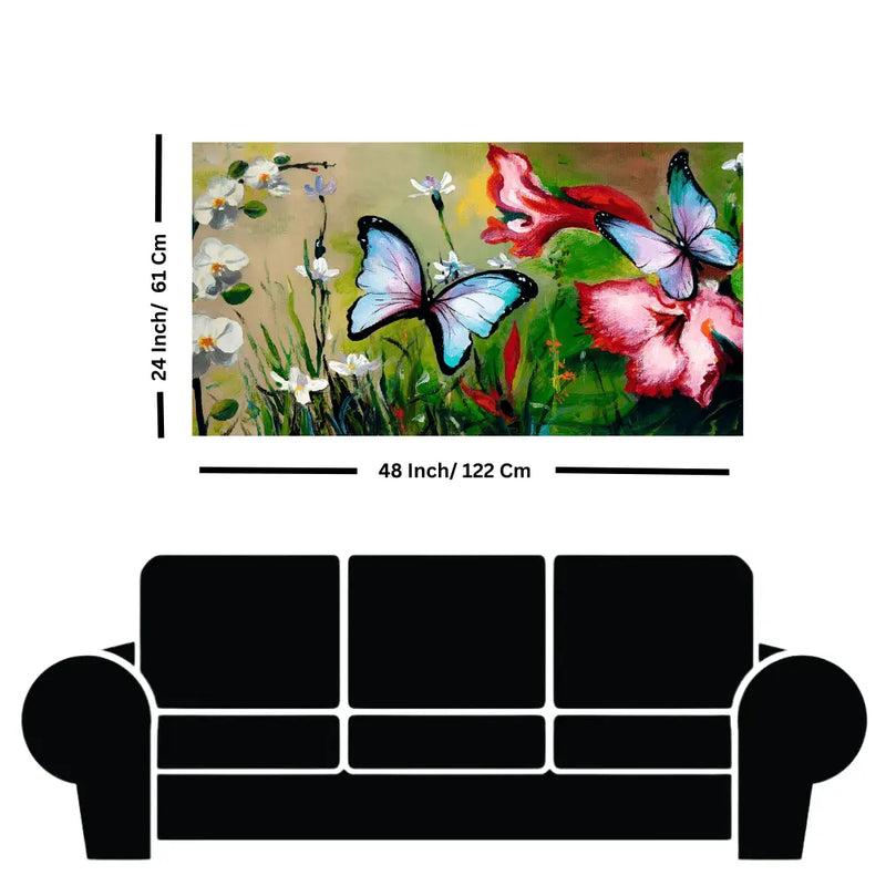 Bright butterflies in flowers canvas Wall painting online