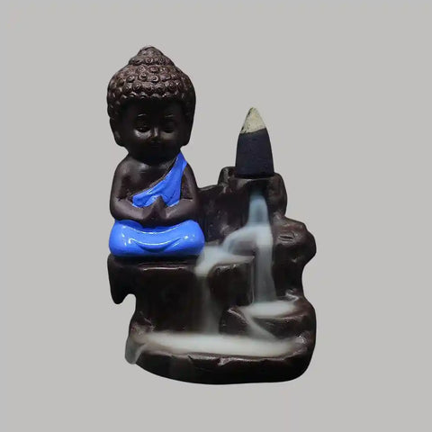 Buddha Smoke Fountain Backflow Statue dhoop batti Holder Decorative Showpiece with 10 Free Smoke Backflow Scented Cone Incenses For pooja room, décor your home, office and gift