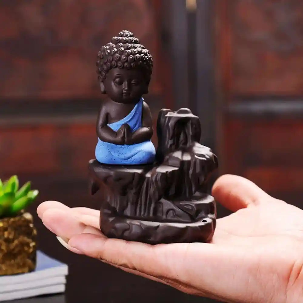 Buddha Smoke Fountain Backflow Statue dhoop batti Holder Decorative Showpiece with 10 Free Smoke Backflow Scented Cone Incenses For pooja room, décor your home, office and gift